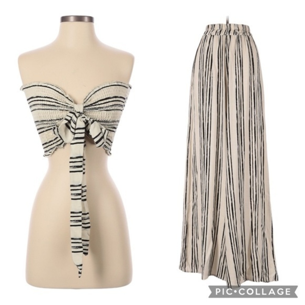 Elegant Black & White Striped Two-Piece Pant Set